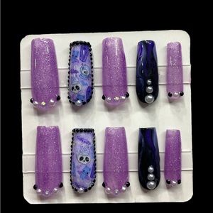 Pearl goth long square gel nails